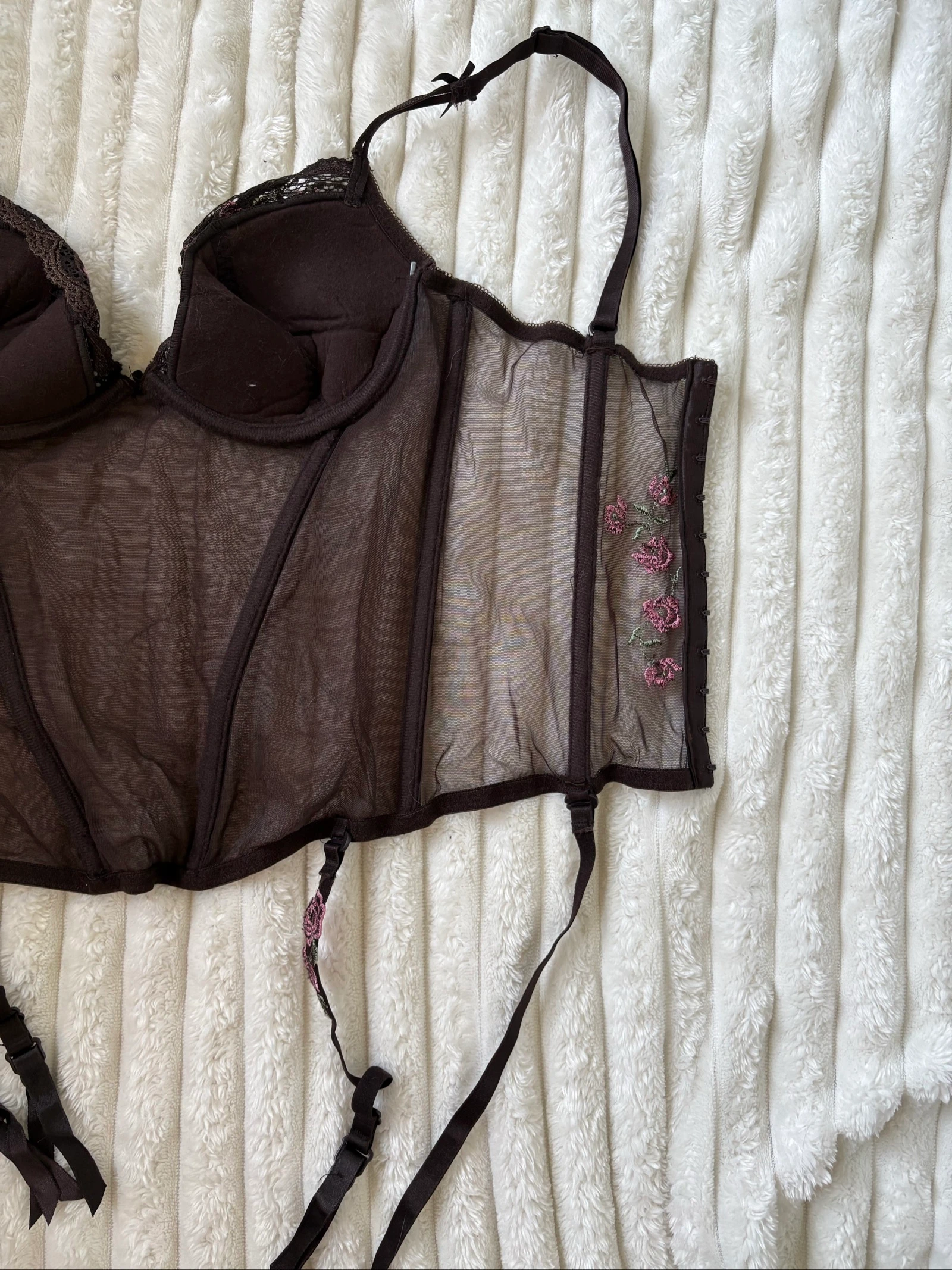 Bustier guêpière con portejarretes para mujer, estilo vintage con bordado de flores – photo 14
